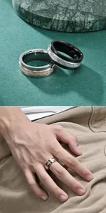 Detailed view of rotating spinner rings with diamond pattern and textured metal finish