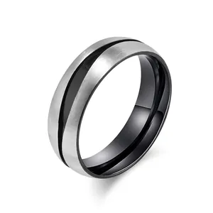 Minimalist Titanium Steel Brushed Ring For Men Women Two Tone Gold Black Grooved Band Hip Hop Fashion Jewelry Finger Ring