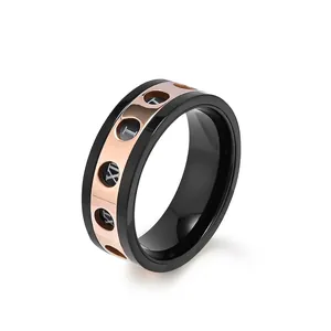 Bague Pivotante Moderne en Acier Inoxydable pour Hommes Femmes Chiffres Romains Creux Bicolore Bague Anti-stress Bijoux