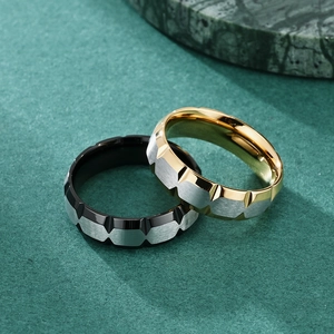 Minimalist V-groove titanium steel rings with matte brushed and polished finish