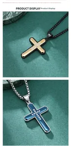 Detailed view of bicolor cross pendants with double rows of sparkling zircon stones