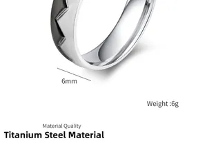 Detailed view of a 6mm titanium steel ring featuring black sawtooth geometric patterns
