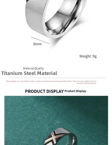 Close-up of titanium steel ring featuring 8mm width and brushed finish with X-groove detail