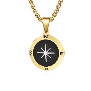 Collana da uomo in acciaio inossidabile dorato con ciondolo a bussola e stella nera
