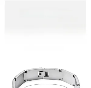 Macro shot of silver stainless steel bracelet showing modern CNC set diamonds and fold-over clasp