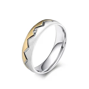 Trendy Titanium Steel Serrated Geometric Ring For Men Women Brushed Surface Rhinestone Couple Band Ring Daily Jewelry