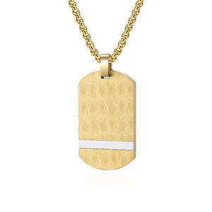 Collana con piastrina militare dorata, incisioni a spirale e dettaglio in argento