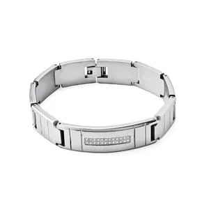 Men Stainless Steel Rhinestone Bracelet Watchband Link Design Hip Hop Punk Style Silver Bangle Fashion Jewelry