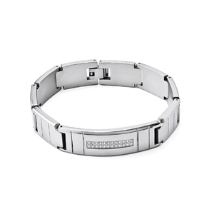Men's stainless steel bracelet with CNC set zircons and polished beveled edges