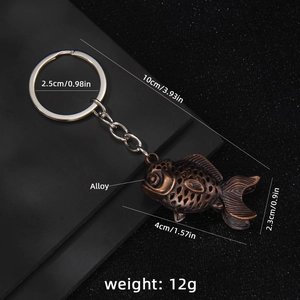Vintage bronze alloy goldfish keychain with detailed hollow scales for car and bag keys