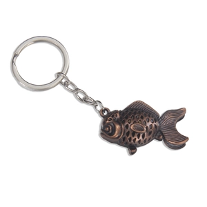 Vintage bronze goldfish keychain with hollow scales and polished silver keyring