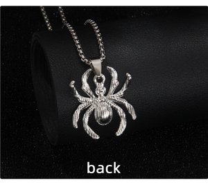 Macro view of the spider pendant back side with detailed stainless steel texture