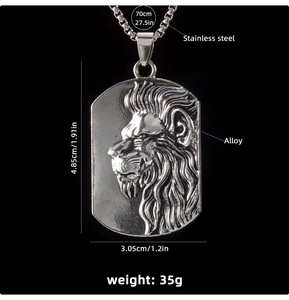 Spécifications de taille pour le collier à pendentif militaire avec relief lion rétro