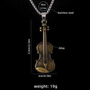 Retro violin pendant necklace in antique bronze finish with stainless steel chain for music lovers