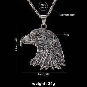Collier avec pendentif tête d'aigle vintage et chaîne en acier inoxydable de 70 cm