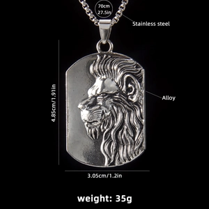 Collier pendentif tête de lion en acier inoxydable vintage pour homme chaîne 70cm