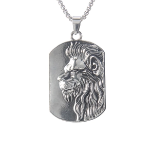 Collier vintage en acier inoxydable pour homme avec pendentif tête de lion carré