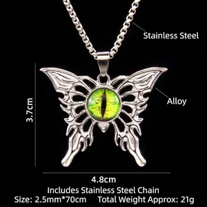 Collana a farfalla gotica in acciaio inossidabile con ciondolo malocchio verde e catena
