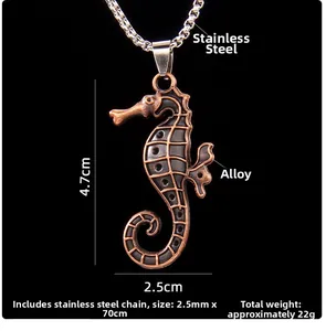Detail shot of vintage seahorse pendant with precise size and weight specifications