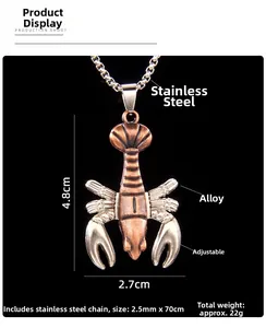 Détail d'un pendentif homard vintage avec pinces mobiles et dimensions précises