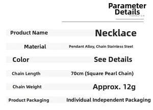 Spécifications du collier croix crâne gothique incluant les matériaux et dimensions de chaîne