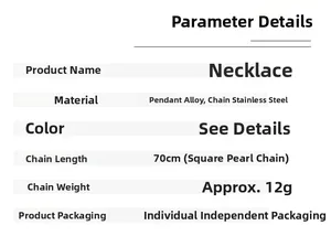 Detailed technical specifications for King pendant necklace with 70cm stainless steel chain
