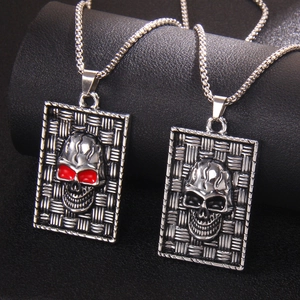 Gothic Punk Skull Military Tag Pendant Necklace For Men Women Stainless Steel Chain Alloy Skeleton Dog Tag Rock Jewelry Gift