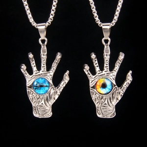 Gothic Punk Evil Eye Stainless Steel Necklace Retro Devil Hand Alloy Pendant Hip Hop Jewelry For Men Women Unisex Gift