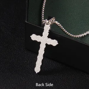 Hip hop silver iced-out cross necklace with textured back and classic ball chain