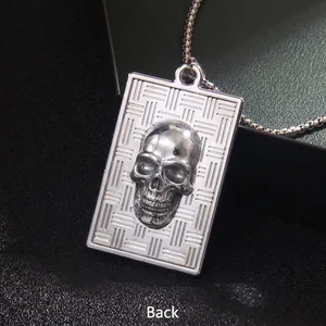 Gothic skull stainless steel pendant necklace with red eyes and ball chain for men