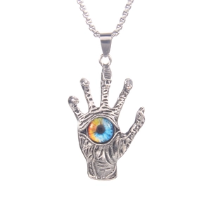Vintage stainless steel Hamsa necklace with Turkish Evil Eye pendant in silver finish