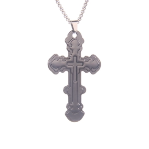 Minimalist silver stainless steel layered cross pendant necklace with a beaded chain