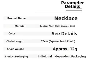 Detailed specifications table for stainless steel dragon necklace with alloy pendant details