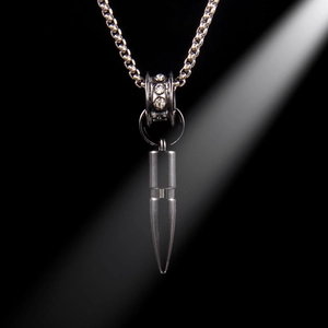 Hip Hop Men Bullet Pendant Necklace Stainless Steel Alloy Box Chain Black Silver Rhinestone Punk Jewelry For Everyday Party