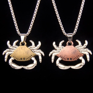 Vintage Crab Pendant Necklace Unisex Stainless Steel Chain Alloy Animal Pendant Antique Bronze Punk Style Jewelry Sweater Chain