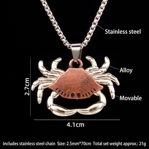 Vintage punk crab necklace with movable joints and mixed metal finishes in stainless steel