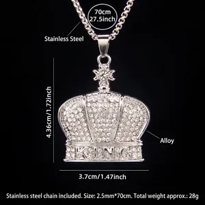 Hip hop crown necklace with KING lettering and cubic zirconia on stainless steel chain
