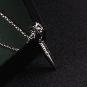 Hip hop black bullet pendant necklace in stainless steel with sparkling crystal accents