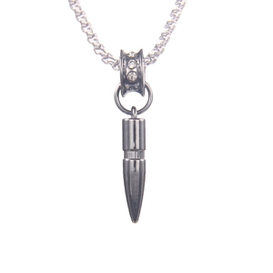 Black bullet pendant necklace in stainless steel with crystal accents and box chain