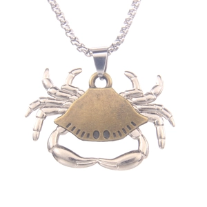 Vintage punk style stainless steel crab pendant necklace with silver and bronze finish
