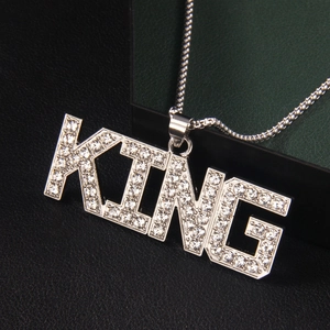 Hip hop silver KING pendant necklace for men with iced out crystal rhinestones