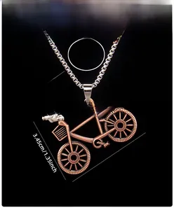 Detailed view of vintage bicycle pendant with moving wheels and 70cm stainless chain