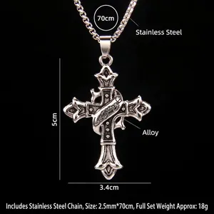 Collier croix tête de mort gothique en acier inoxydable avec chaîne 70 cm et mesures