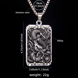 Vintage stainless steel dragon totem square pendant necklace with dimensions and weight