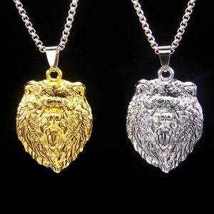 Collier Pendentif Tête de Lion Rugissant Pour Hommes Unisexe Longue Chaîne en Acier Inoxydable Alliage Hip Hop Punk Bijoux