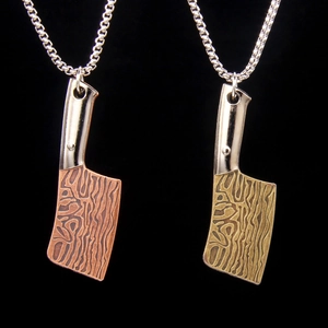 Collana con Pendente a Coltello da Chef Retrò in Acciaio Inossidabile Lega Motivo Damasco Punk Gioielli per Uomo Donna