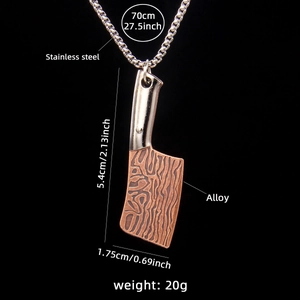 Collana vintage da uomo con ciondolo a forma di mannaia in acciaio inox stile damasco