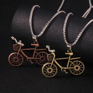 Vintage Stainless Steel Bicycle Pendant Necklace Retro Industrial 3D Bike Jewelry Accessory For Men Women Bronze Gold Color