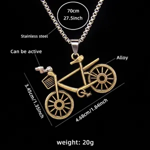 Vintage movable bicycle pendant necklace in stainless steel with 70cm long chain