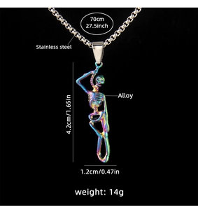 Detailed size chart for the colorful skull pendant necklace with a 70cm bead chain